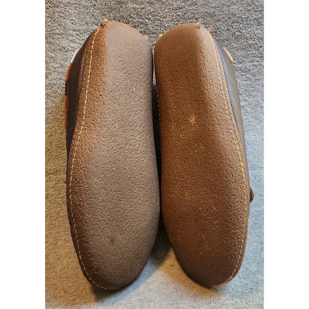 LL Bean Men Size 12 212164 Leather Flannel Lined Moccasin Slippers Brown - Picture 8 of 9